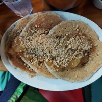 Apple spice pancakes  😋 at Jeannie's Great Maine Breakfast in Bar Harbor