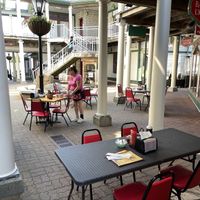 Outdoor seating - blankets available   at Jeannie's Great Maine Breakfast in Bar Harbor