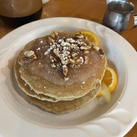 Pancakes with applesauce  at Jeannie's Great Maine Breakfast in Bar Harbor
