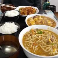 Ordre of noodle soupe, mapu tofu, and Fried mushroom. at Taiwan Shokudo in Tokyo