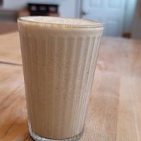 Coffee Tahini Smoothie (tastes like liquid Halva) at Aleph Middle Eastern Eatery in Vancouver