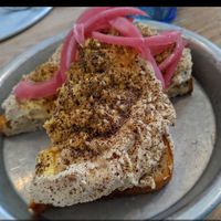 Hummus and tofu on toast at Aleph Middle Eastern Eatery in Vancouver