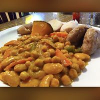 Chickpeas & Butter beans in coconut curry sauce  at Coconutz Fusion Cafe in Miramar