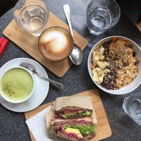 Overnight oat and avocado sandwich. Unripe avocado and small portion size is disappointing. at My Goodness in Berlin