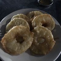 Apple fritters at night ;-) at Dragon Guest House Vegetarian Restaurant in Kathmandu