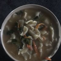 Tenthuk soup at night ;-) at Dragon Guest House Vegetarian Restaurant in Kathmandu