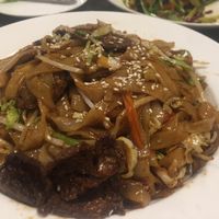 Stir-fried rice noodles with veg beef at Harmony Village Vegetarian in Hong Kong Island