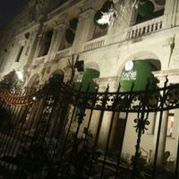 The outside looks beautiful at Maghaz Restaurant and Teahouse in Budapest