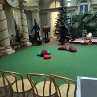 The outside is warm and lovely, sometimes they have music performance at Maghaz Restaurant and Teahouse in Budapest