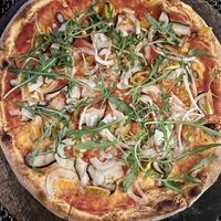 Veggie pizza without cheese   at La Silapa in Luang Prabang