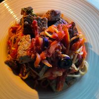 The vegan pasta - it doesn't look like a lot in the photo. But actually the plate is very deep and the portion was generous.  I brought my own tofu which they added. at La Silapa in Luang Prabang