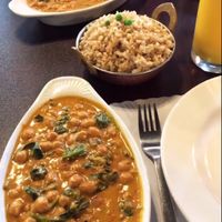 Chana Saag and brown rice (both vegan) at Taste of Nepal in Ukiah