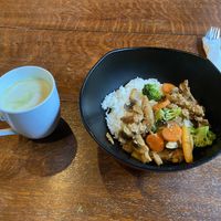 Vegan bulgogi + matcha latte  at SaVeg Cafe in Calgary