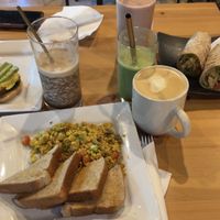 No eggs Benedict, tofu scramble and smoky tofu wrap   at SaVeg Cafe in Calgary