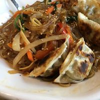 Japchae + dumplings  at SaVeg Cafe in Calgary