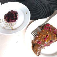 cheesecake and chocolate cake at Truefood Cafe in Lund