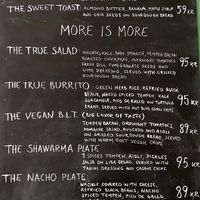 Menu at Truefood Cafe in Lund