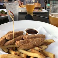 Gardein chicken tenders (beyond burger in the background) at Yard House in Dedham