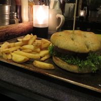 Angerling burger and fries. at Hans im Glück  in Karlsruhe