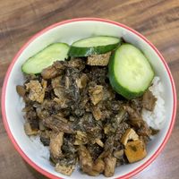 Plant meat on rice  at JinZhi Hong Zao Su Rou Yuan in New Taipei City