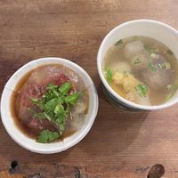 Vegan oyster omelette ($60) & mixed ball soup ($70)  at JinZhi Hong Zao Su Rou Yuan in New Taipei City