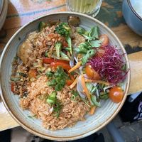 vegan meat with tomato rice   at Kimmade - Food Village in Utrecht