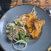 spicy oyster mushrooms with noodles and greens  at Kimmade - Food Village in Utrecht