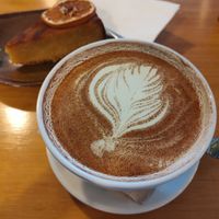 Orange cake and the biggest chai latte w/soy milk at The Cozy Corner in Taupo