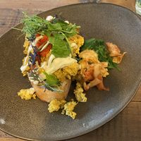 Very tasty tofu scramble with kimchi on sourdough   at The Cozy Corner in Taupo