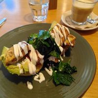 Vegan stack, dandelion latte at The Cozy Corner in Taupo