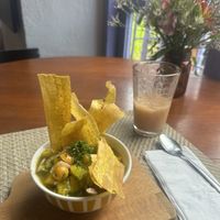 Mango ceviche. Had to pay for extra chips😡  at Oh La La in Cartagena