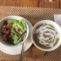 Salad and lentil soup at Oh La La in Cartagena