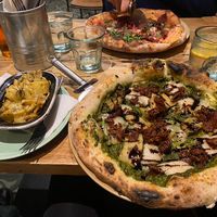 The one with pesto pizza with roasted garlic and herb potatoes  at Purezza Camden in London