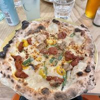 Pizza with nduja  at Purezza Camden in London