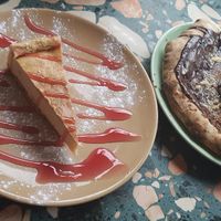 Best cheesecake ever! and chocolate pizza at Purezza Camden in London