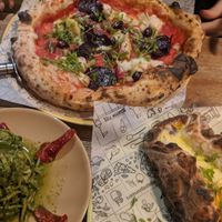 Pesto courgetti spaghetti, calzone, pizza at Purezza Camden in London