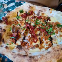 Cream base sundried tomato Pizza at Purezza Camden in London