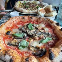 Pizza with aubergine  at Purezza Camden in London