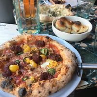 Four seasons pizza, nduja pizza, dough balls and garlic bread. All incredible   at Purezza Camden in London