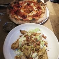 4 cheese pizza and Caesar salad at Purezza Camden in London