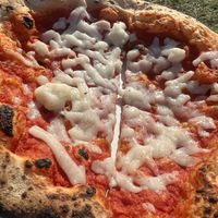 Margarita pizza at vegan camp out   at Purezza Camden in London