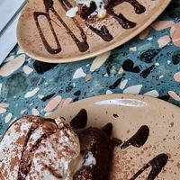 Salted caramel brownie with vanilla ice cream at Purezza Camden in London