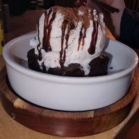 Brownie with vanilla ice cream at Purezza Camden in London
