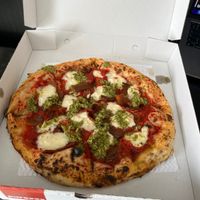 Pesto pizza with extra vegan bacon. Delish, thanks Deliveroo 💚🌱 at Purezza Camden in London