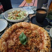Vegan pizza and salad at Purezza Camden in London