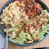 Mac & cheese, parmigiana & caesar salad (all gf)  at Purezza Camden in London