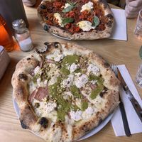 lasagne pizza and pistachio pizza  at Purezza Camden in London