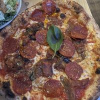 Aubergine Parmigiana Pizza w/ Pepperonii  at Purezza Camden in London