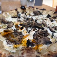 truffle porcini pizza with v mild, barely evident blue cheese  at Purezza Camden in London