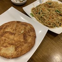 Mixed Vegetable Noodles and Vegetarian pancake (no egg but also no shallots??)  at Sydney Dumpling King in Burwood
